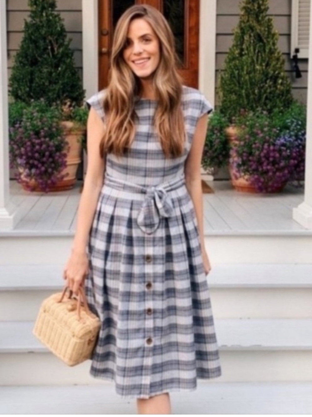 Gal Meets Glam Kaitlin Fit & Flare Dress Checked Button Skirt